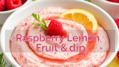 creamy raspberry lemon fruit dip recipeperfect for summer gatherings. Pair it with fresh berries and cookies for a delightful treat ready in just 10 minutes