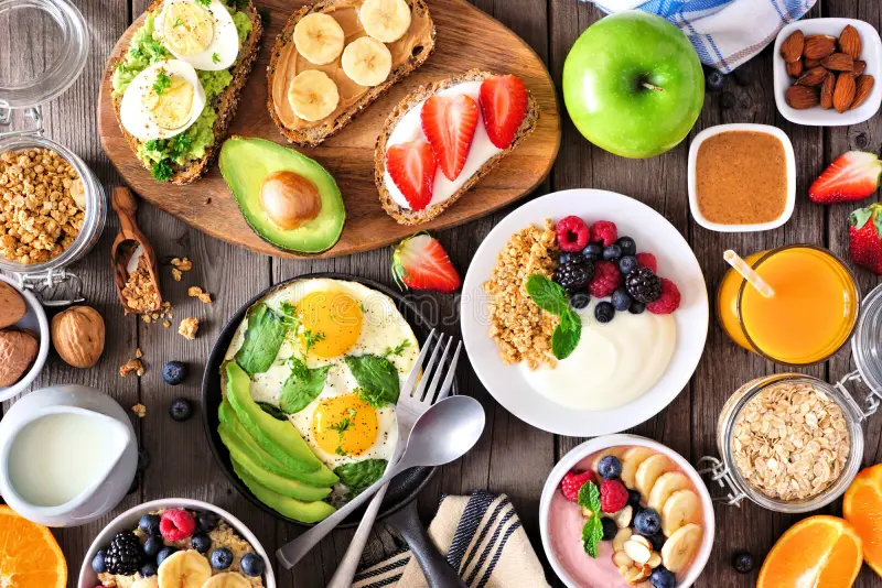 Savory breakfasts to power up your mornings, featuring scrambled eggs, avocado toast, grain bowls, and vegetables for a healthy, energizing start to the day."