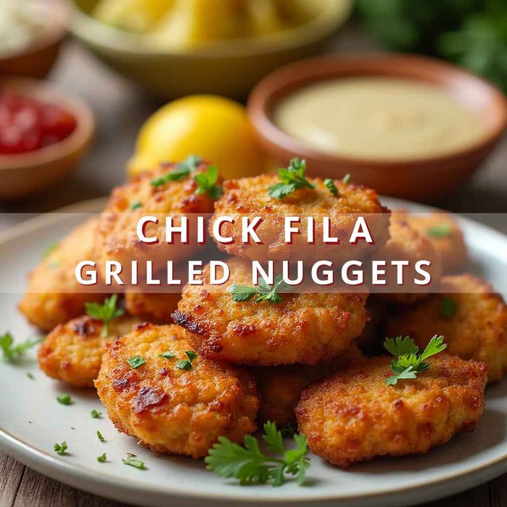 Homemade chick fil a grilled chicken nuggets recipe​ featuring tender, golden-brown grilled chicken nuggets served with a dipping sauce and fresh herbs for a healthy and flavorful meal.