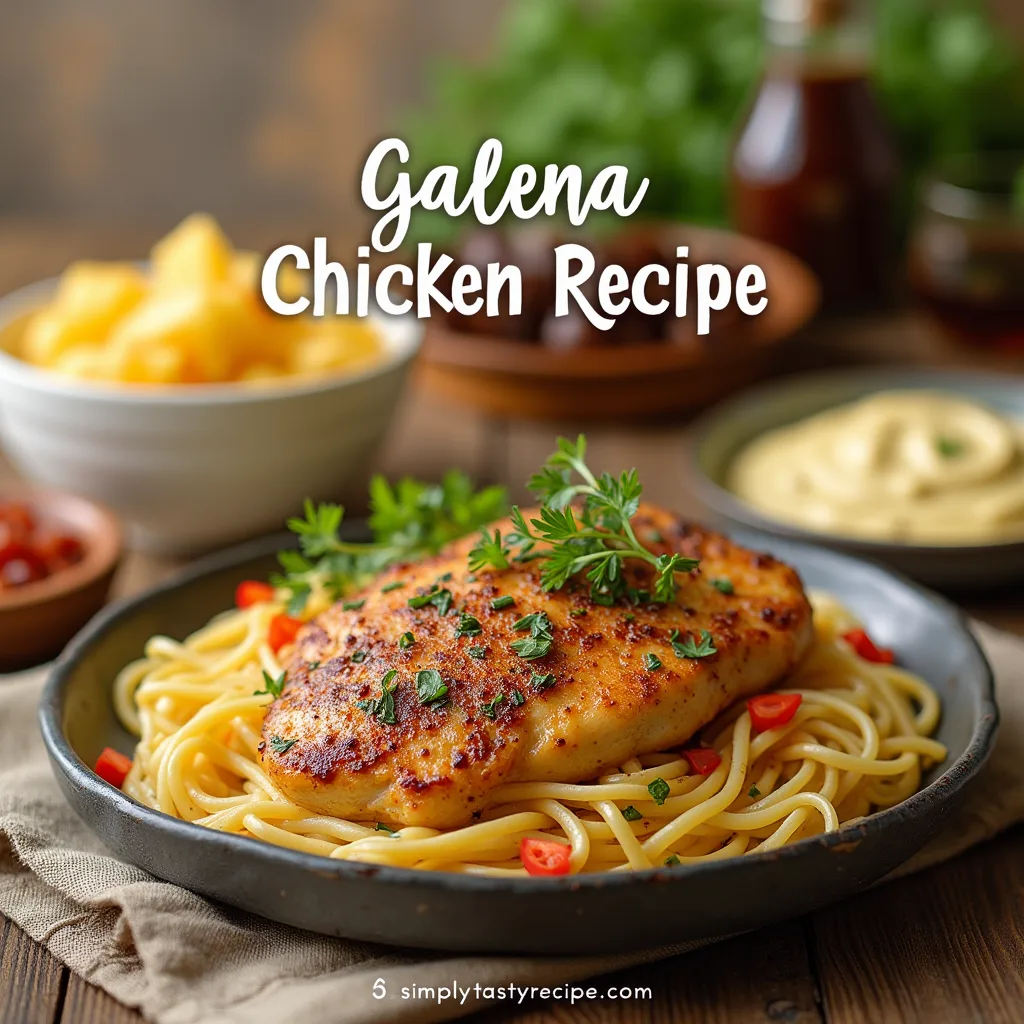 galena chicken recipe : A perfectly grilled galena chicken recipe thigh with a golden-brown crispy crust, garnished with fresh parsley, served alongside a vibrant salad of bulgur, cherry tomatoes, green beans, cucumber, and feta cheese on a rustic wooden plate.
