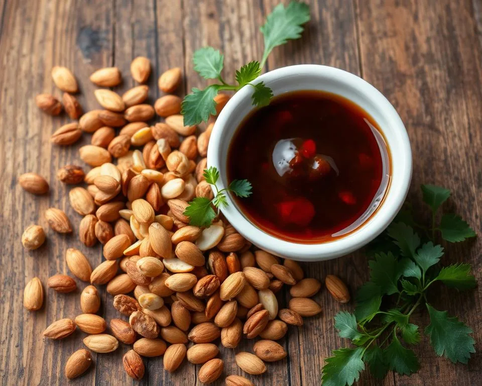 Chopped almonds,Asian sauce recipe with almonds