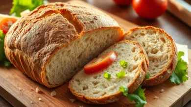 Slices of sourdough discard sandwich bread on a cutting board, ideal for making hearty sandwiches or toast.